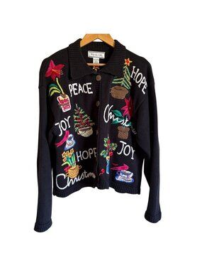 Bill & June Size Medium Vintage Christmas Holiday Cardigan Sweater Made in Hong